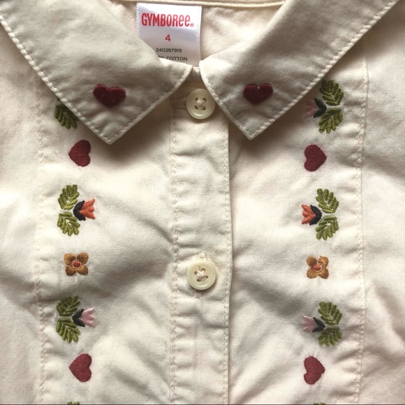 Gymboree Ivory Embroidered tuxedo front pique Blouse/ Shirt - Girls 4 - Picture 3 of 8